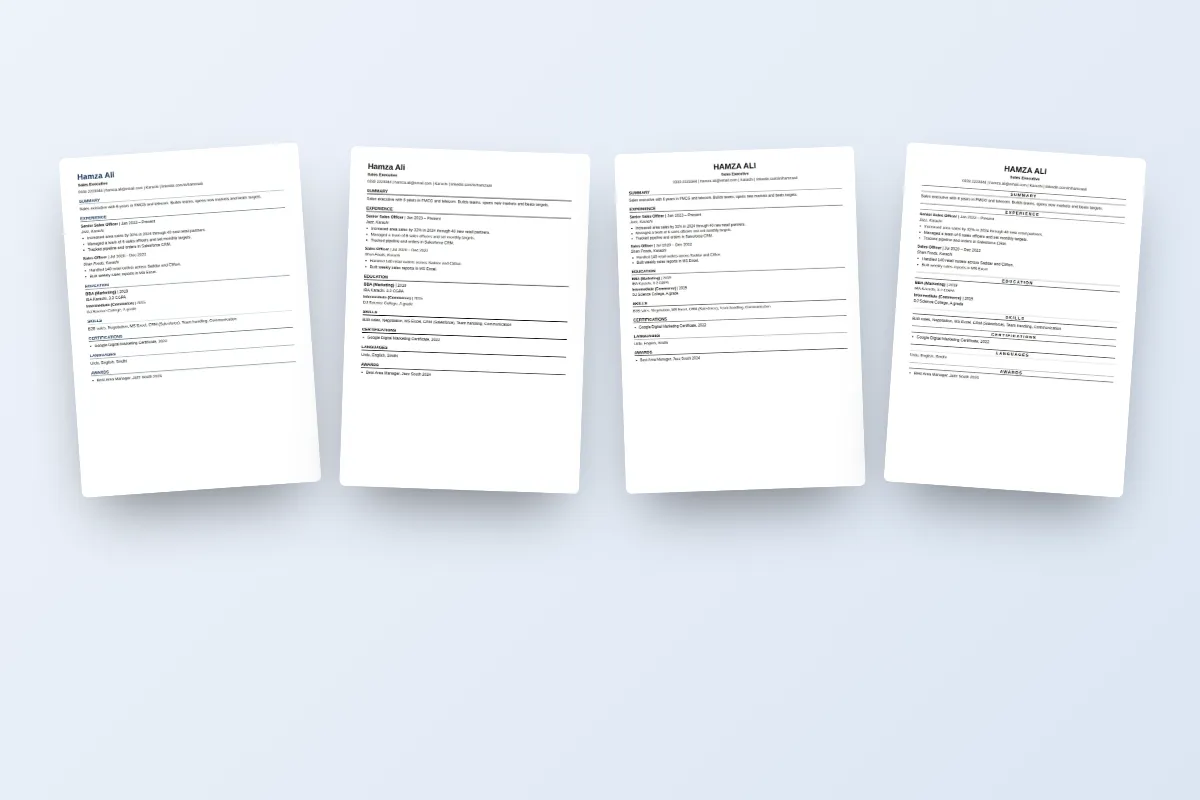 Three ChatWrapper ATS resume designs: Skills First, Compact and Left Header