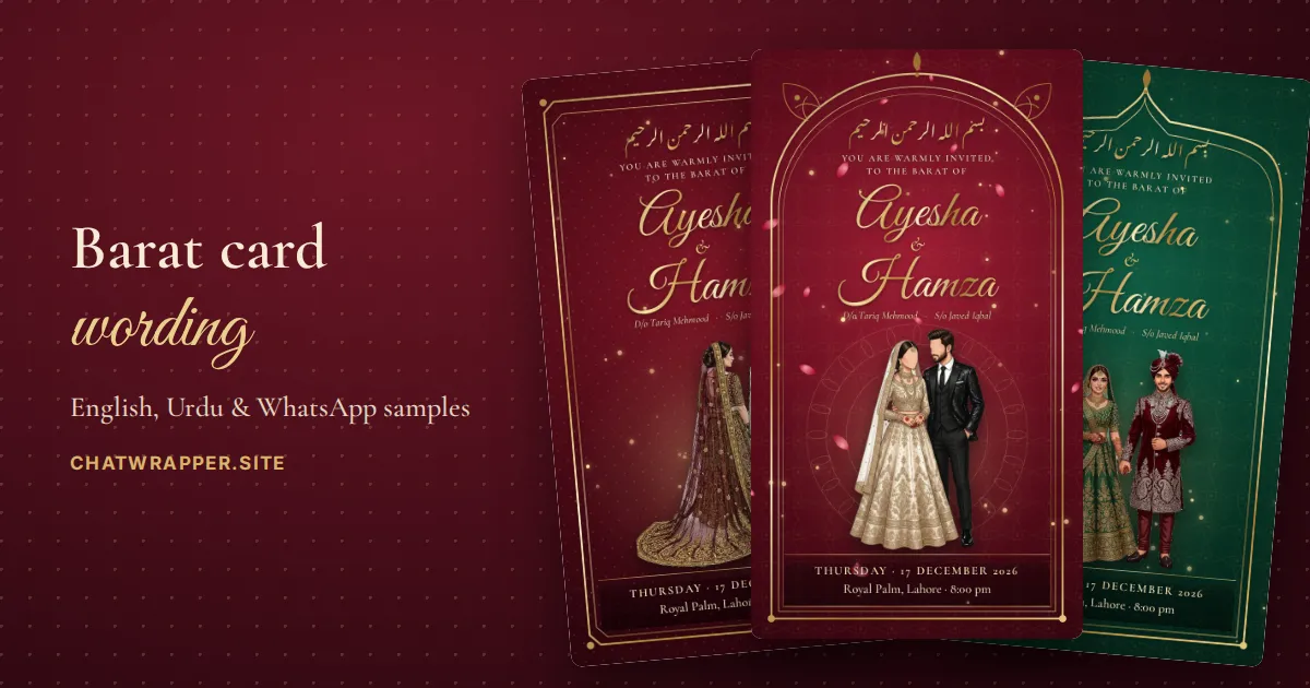 Three barat invitation cards in maroon, ruby and emerald with gold frames and illustrated couples