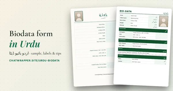Urdu and bilingual biodata designs made on ChatWrapper
