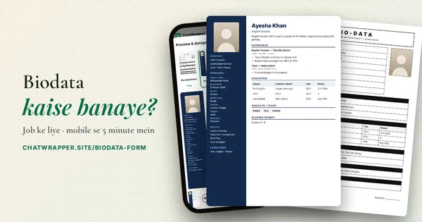 Biodata designs for jobs made on a phone with ChatWrapper