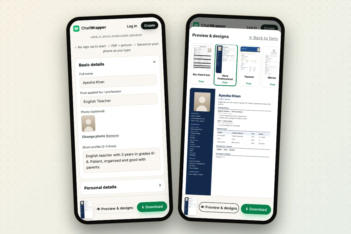Filling a biodata form on a phone, step by step