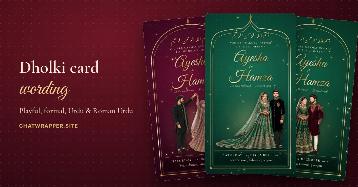 Three dholki invitation cards in wine, jade and emerald with gold arches