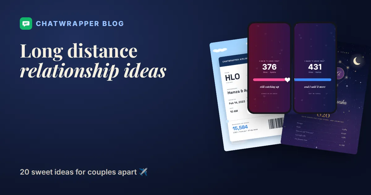 Long distance relationship ideas: matching couple phone wallpapers and a WhatsApp chat poster made with ChatWrapper