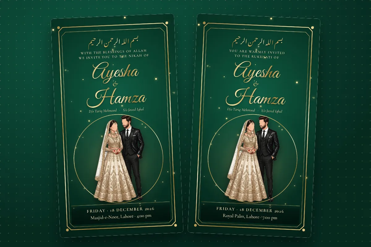 Separate nikah and rukhsati cards made in the same design as a matching pair