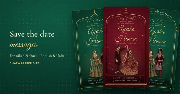 Save the date cards for a nikah in emerald and maroon with gold frames