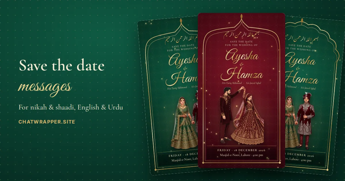 Save the date cards for a nikah in emerald and maroon with gold frames