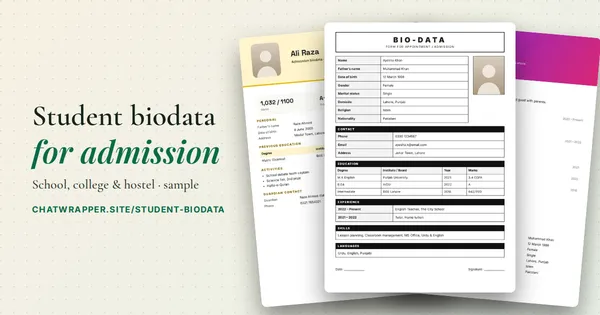Student biodata designs for school and college admission