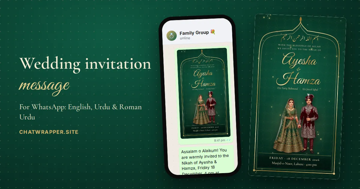 A nikah card shared on WhatsApp with an invitation message under it