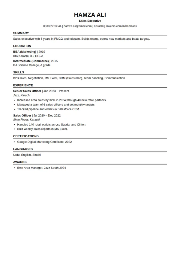 Fresh Graduate ats resume template (free PDF and Word)