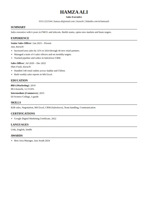 Times Serif ats resume template (free PDF and Word)