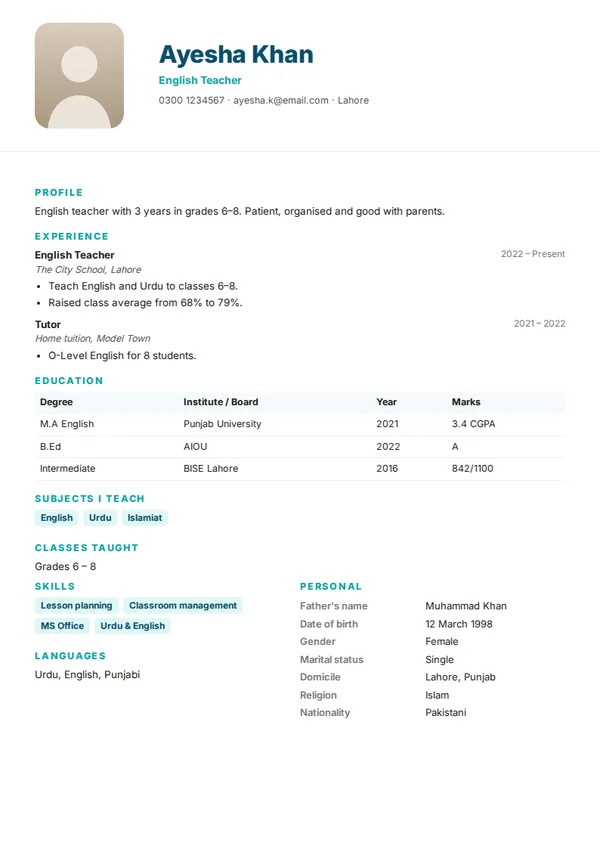 Medical biodata template (free PDF)