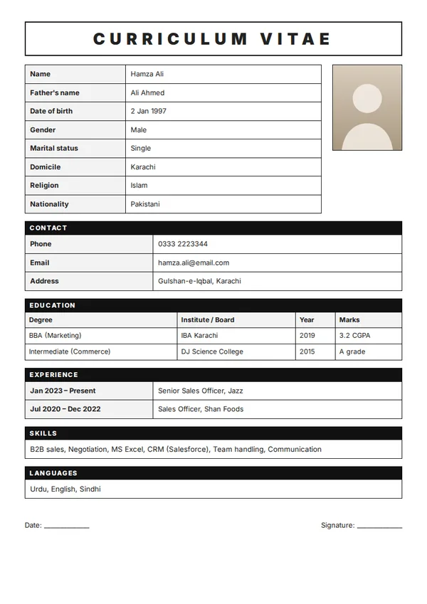 Government CV cv template (free PDF)