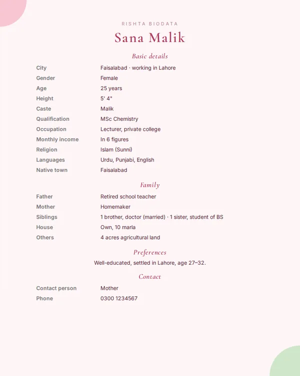 Blossom rishta biodata template (marriage biodata format)