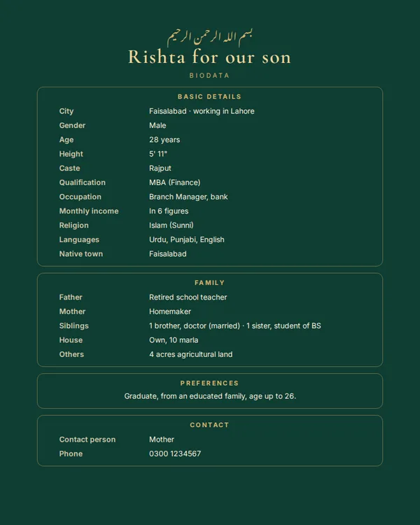 Emerald rishta biodata template (marriage biodata format)