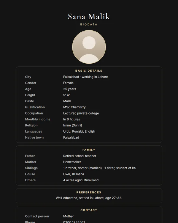 Black & Gold rishta biodata template (marriage biodata format)