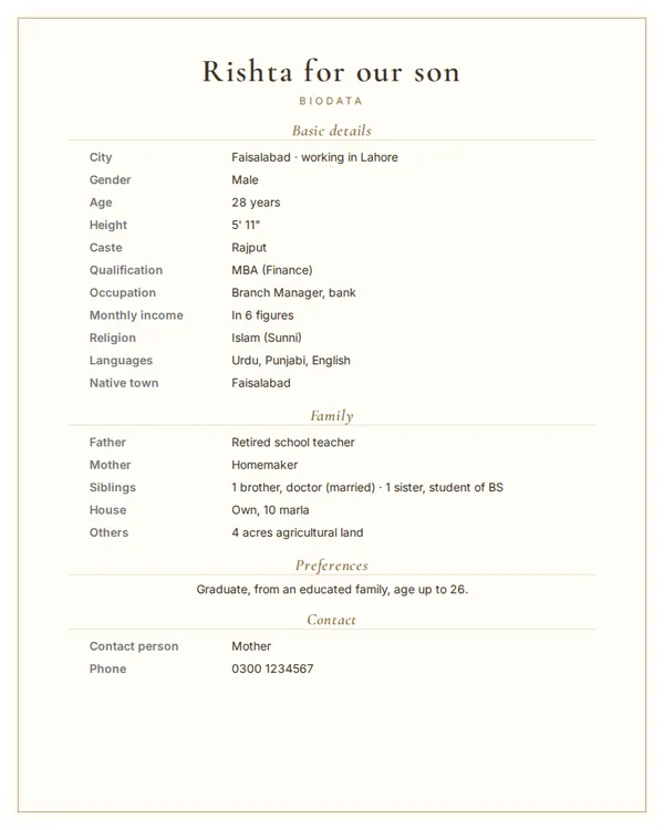Ivory Classic rishta biodata template (marriage biodata format)