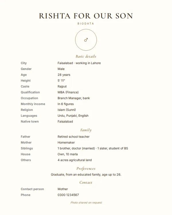 Ivory Monogram (no photo) rishta biodata template (marriage biodata format)