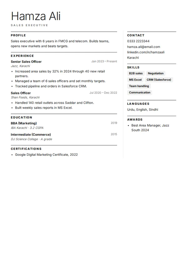 Big Name Minimal resume template (free PDF)