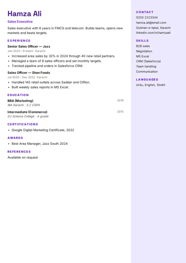 Lilac Sidebar resume template (free PDF)