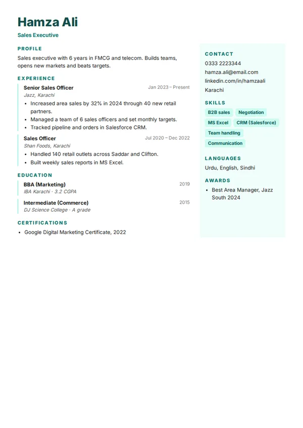 Teal Timeline resume template (free PDF)