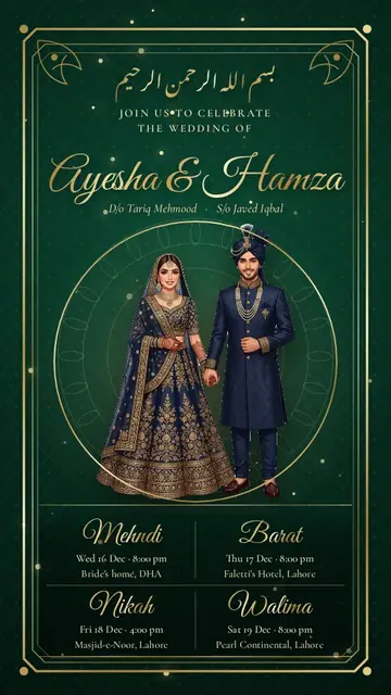 Bottle Green Noor shaadi card design