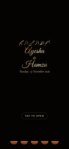 Diyas light up opening scene of a nikah invitation website