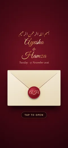 Wax-seal envelope opening scene of a nikah invitation website